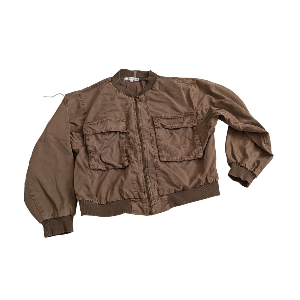 Young Fabulous & Broke Brown Tencel Utility Bomber Jacket Womens Medium Full Zip